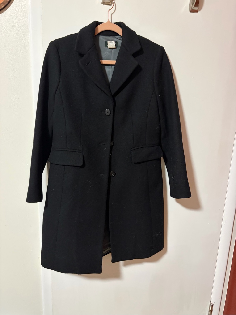 J. Crew Black Wool & Cashmere Peacoat with Notch Collar